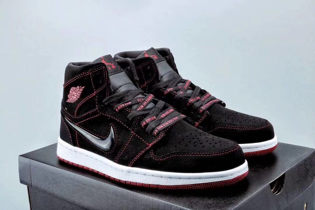 2019 Air Jordan 1 Mid Black Red Shoes - Click Image to Close